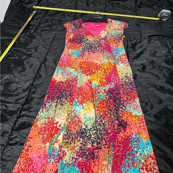 Evan-Picone 12 pre loved cap sleeve , faux wrap, multicolored in amazing… - Picture 3 of 5